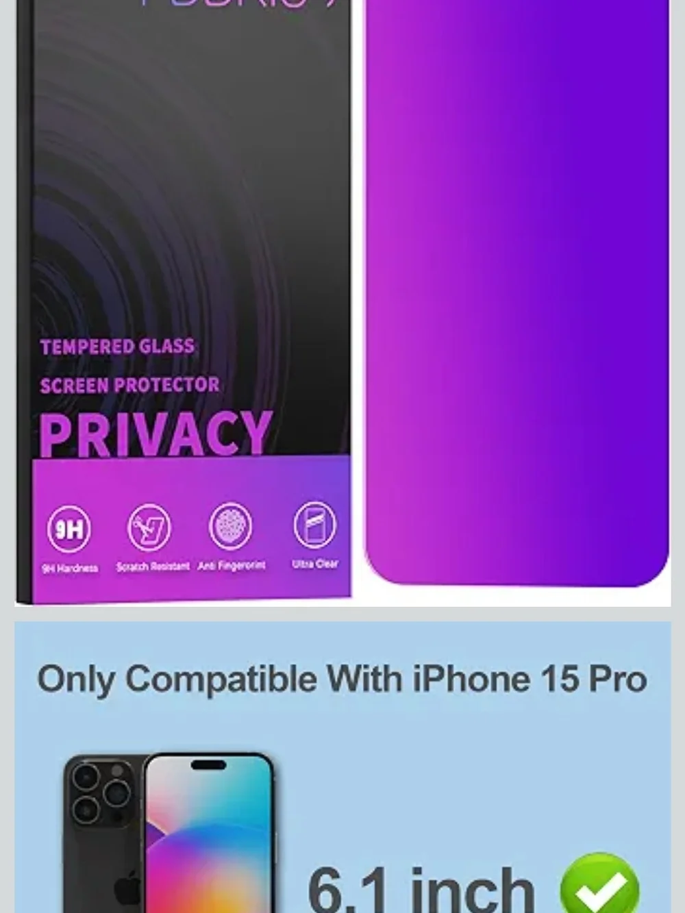 iPhone 15 Pro Privacy Screen Protector  Purple Gradient Anti Spy